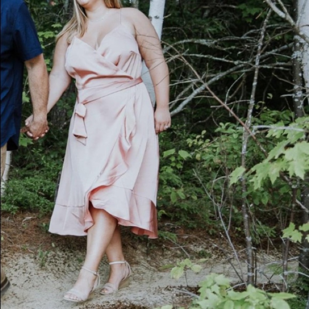 Plus size silky pink dress